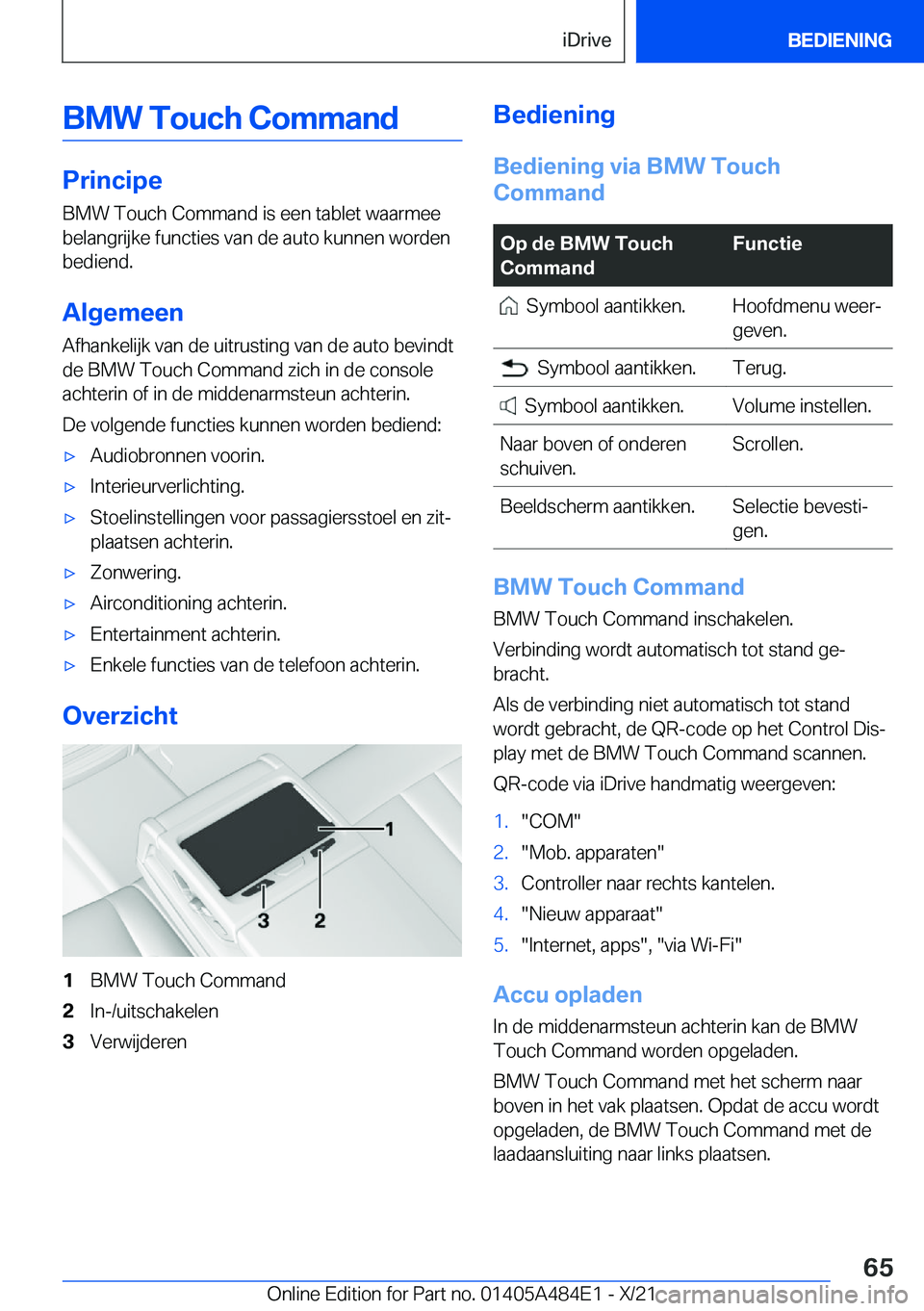 BMW 7 SERIES 2022  Instructieboekjes (in Dutch) �B�M�W��T�o�u�c�h��C�o�m�m�a�n�d
�P�r�i�n�c�i�p�e
�B�M�W��T�o�u�c�h��C�o�m�m�a�n�d��i�s��e�e�n��t�a�b�l�e�t��w�a�a�r�m�e�e �b�e�l�a�n�g�r�i�j�k�e��f�u�n�c�t�i�e�s��v�a�n��d�e��a�u�t�o��k�