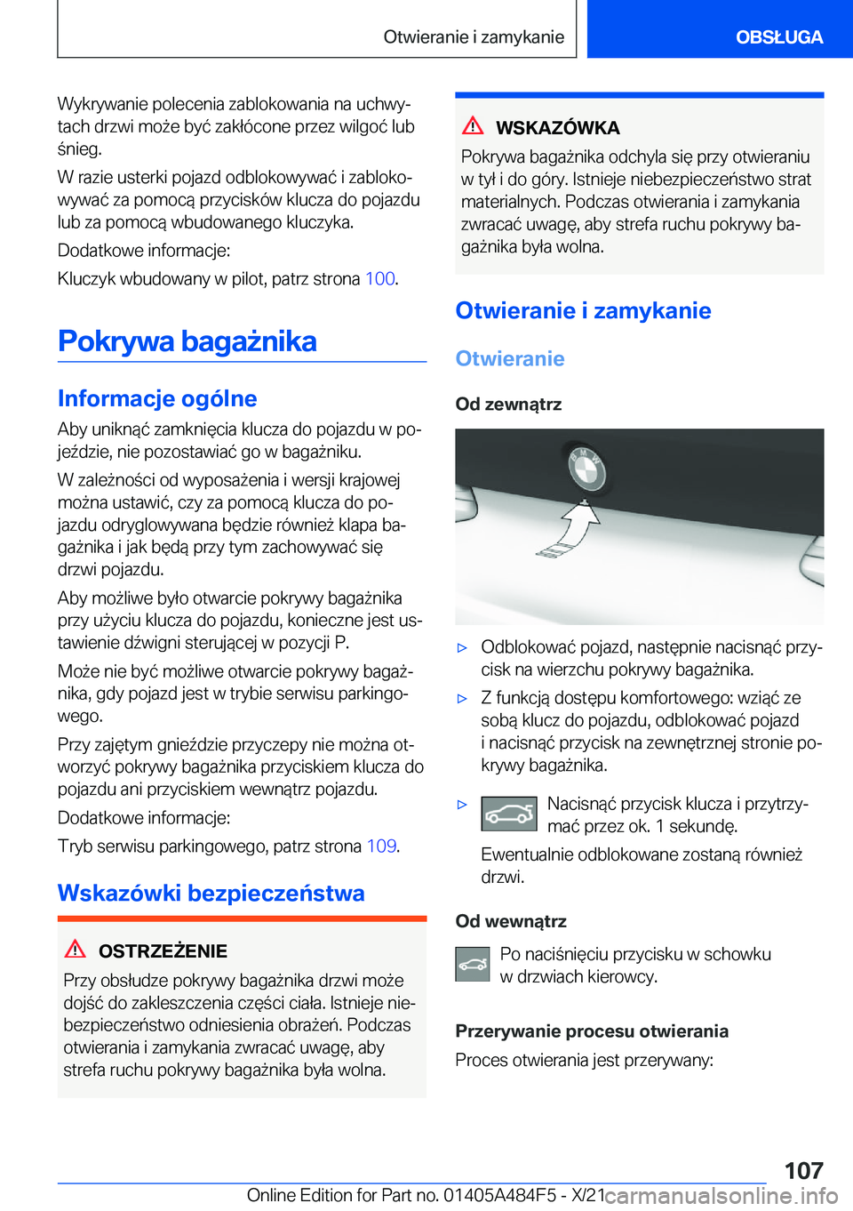 BMW 7 SERIES 2022  Instrukcja obsługi (in Polish) �W�y�k�r�y�w�a�n�i�e��p�o�l�e�c�e�n�i�a��z�a�b�l�o�k�o�w�a�n�i�a��n�a��u�c�h�w�yj
�t�a�c�h��d�r�z�w�i��m�o9�e��b�y�