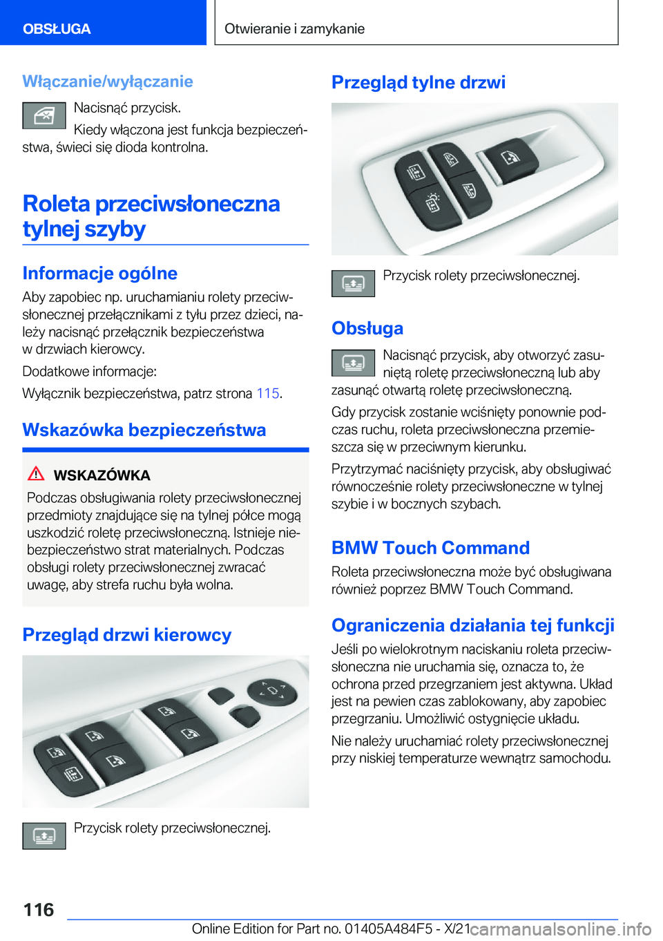 BMW 7 SERIES 2022  Instrukcja obsługi (in Polish) �W�ł�ą�c�z�a�n�i�e�/�w�y�ł�ą�c�z�a�n�i�e�N�a�c�i�s�n�