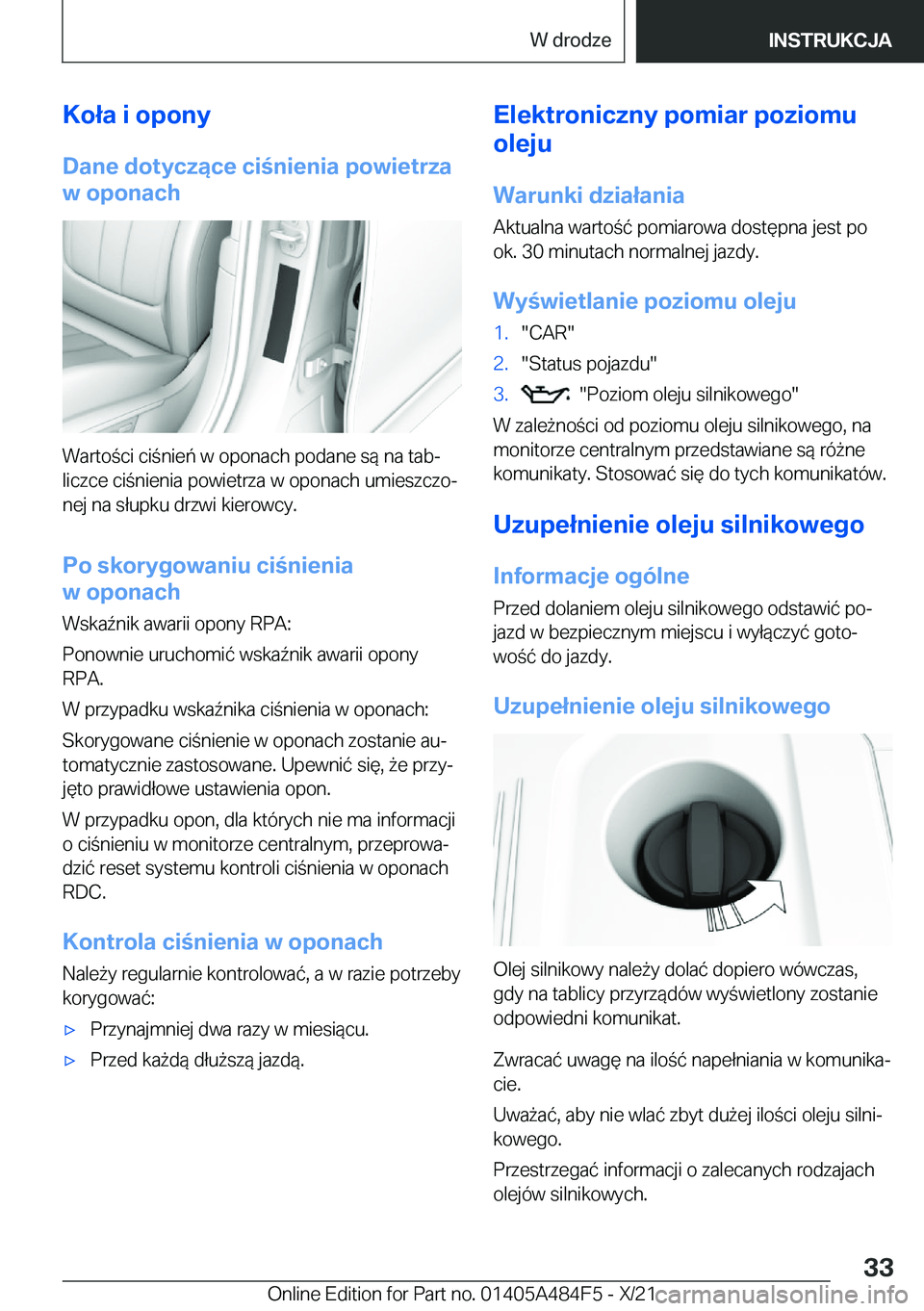 BMW 7 SERIES 2022  Instrukcja obsługi (in Polish) �K�o�ł�a��i��o�p�o�n�y
�D�a�n�e��d�o�t�y�c�z�ą�c�e��c�i�n�i�e�n�i�a��p�o�w�i�e�t�r�z�a
�w��o�p�o�n�a�c�h
�W�a�r�t�o�c�i��c�i�n�i�e�
