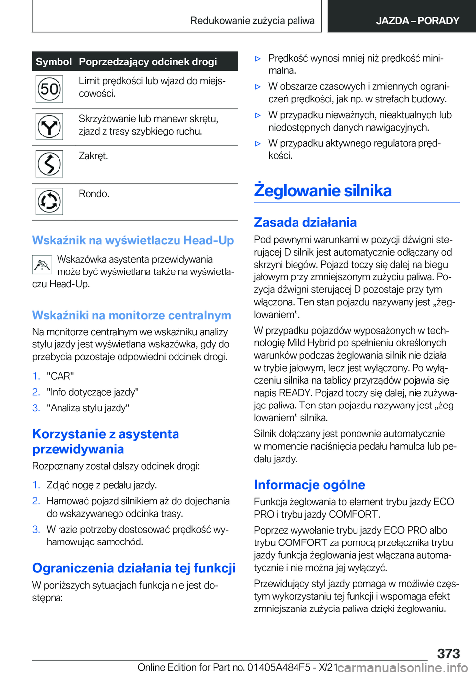 BMW 7 SERIES 2022  Instrukcja obsługi (in Polish) �S�y�m�b�o�l�P�o�p�r�z�e�d�z�a�j�ą�c�y��o�d�c�i�n�e�k��d�r�o�g�i�L�i�m�i�t��p�r�