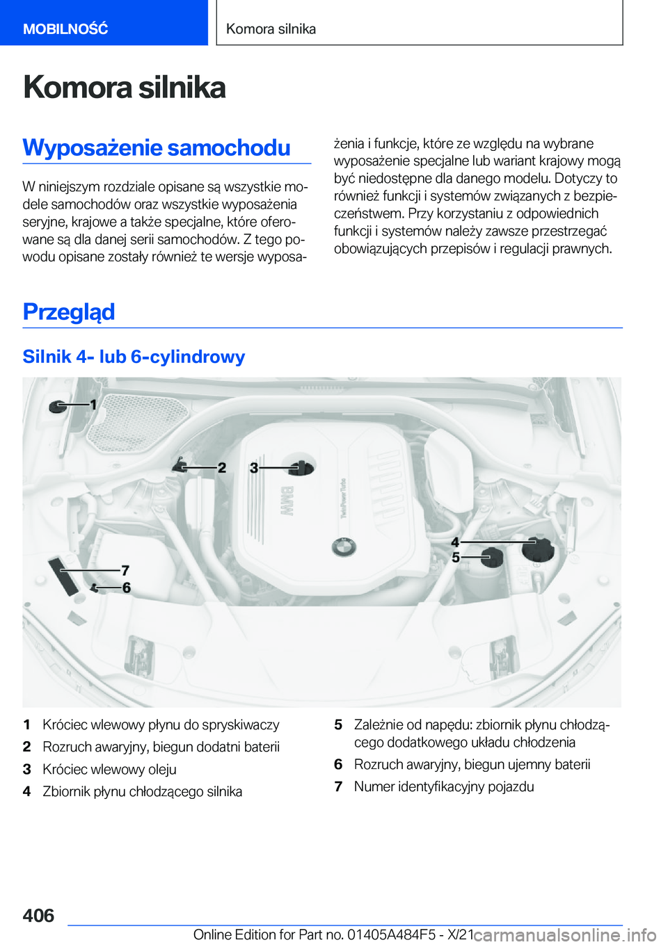 BMW 7 SERIES 2022  Instrukcja obsługi (in Polish) �K�o�m�o�r�a��s�i�l�n�i�k�a�W�y�p�o�s�a9�e�n�i�e��s�a�m�o�c�h�o�d�u
�W��n�i�n�i�e�j�s�z�y�m��r�o�z�d�z�i�a�l�e��o�p�i�s�a�n�e��s�