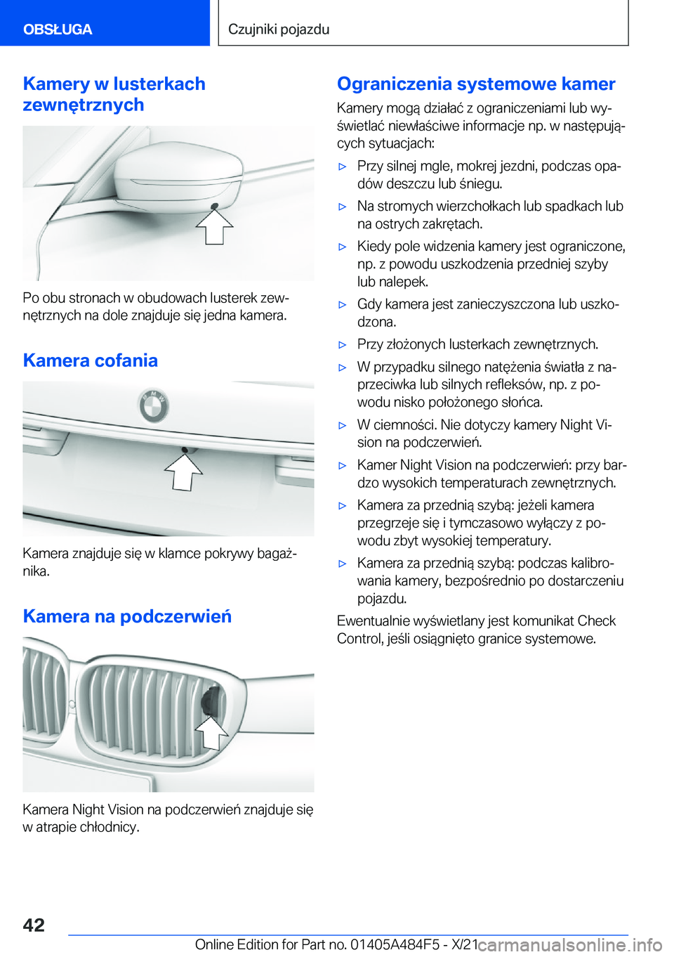 BMW 7 SERIES 2022  Instrukcja obsługi (in Polish) �K�a�m�e�r�y��w��l�u�s�t�e�r�k�a�c�h
�z�e�w�n�