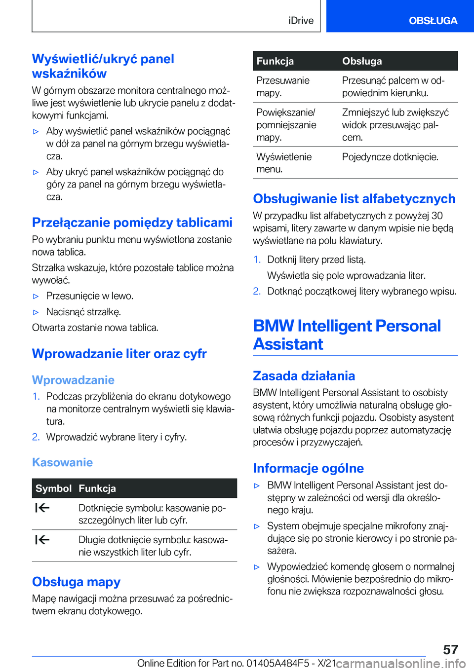 BMW 7 SERIES 2022  Instrukcja obsługi (in Polish) �W�y�w�i�e�t�l�i�ć�/�u�k�r�y�ć��p�a�n�e�l
�w�s�k�a7�n�i�k�