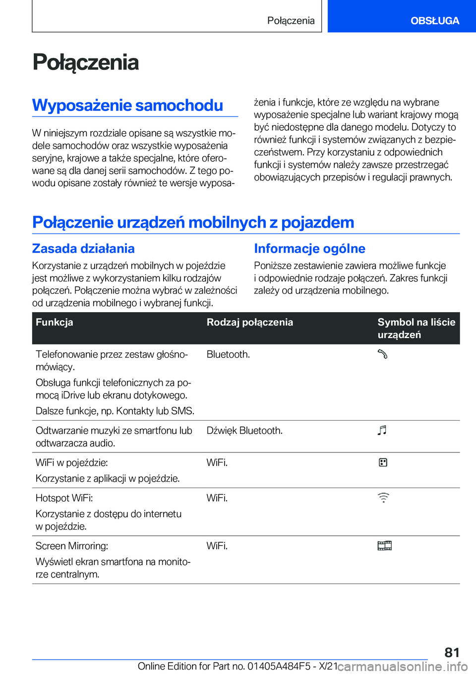 BMW 7 SERIES 2022  Instrukcja obsługi (in Polish) �P�o�ł�ą�c�z�e�n�i�a�W�y�p�o�s�a9�e�n�i�e��s�a�m�o�c�h�o�d�u
�W��n�i�n�i�e�j�s�z�y�m��r�o�z�d�z�i�a�l�e��o�p�i�s�a�n�e��s�