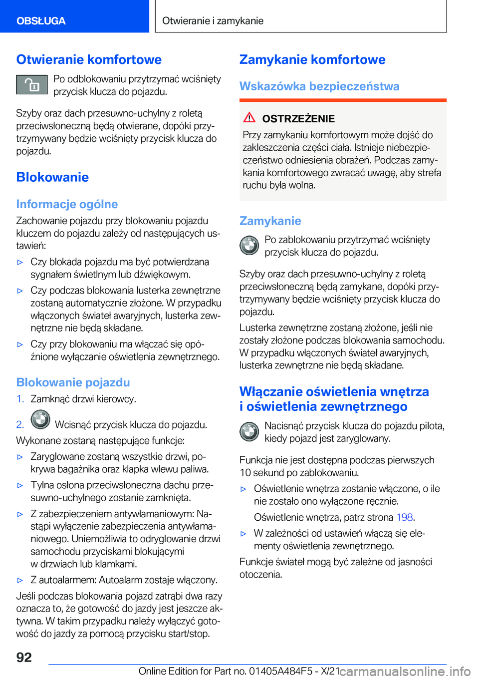 BMW 7 SERIES 2022  Instrukcja obsługi (in Polish) �O�t�w�i�e�r�a�n�i�e��k�o�m�f�o�r�t�o�w�e�P�o��o�d�b�l�o�k�o�w�a�n�i�u��p�r�z�y�t�r�z�y�m�a�