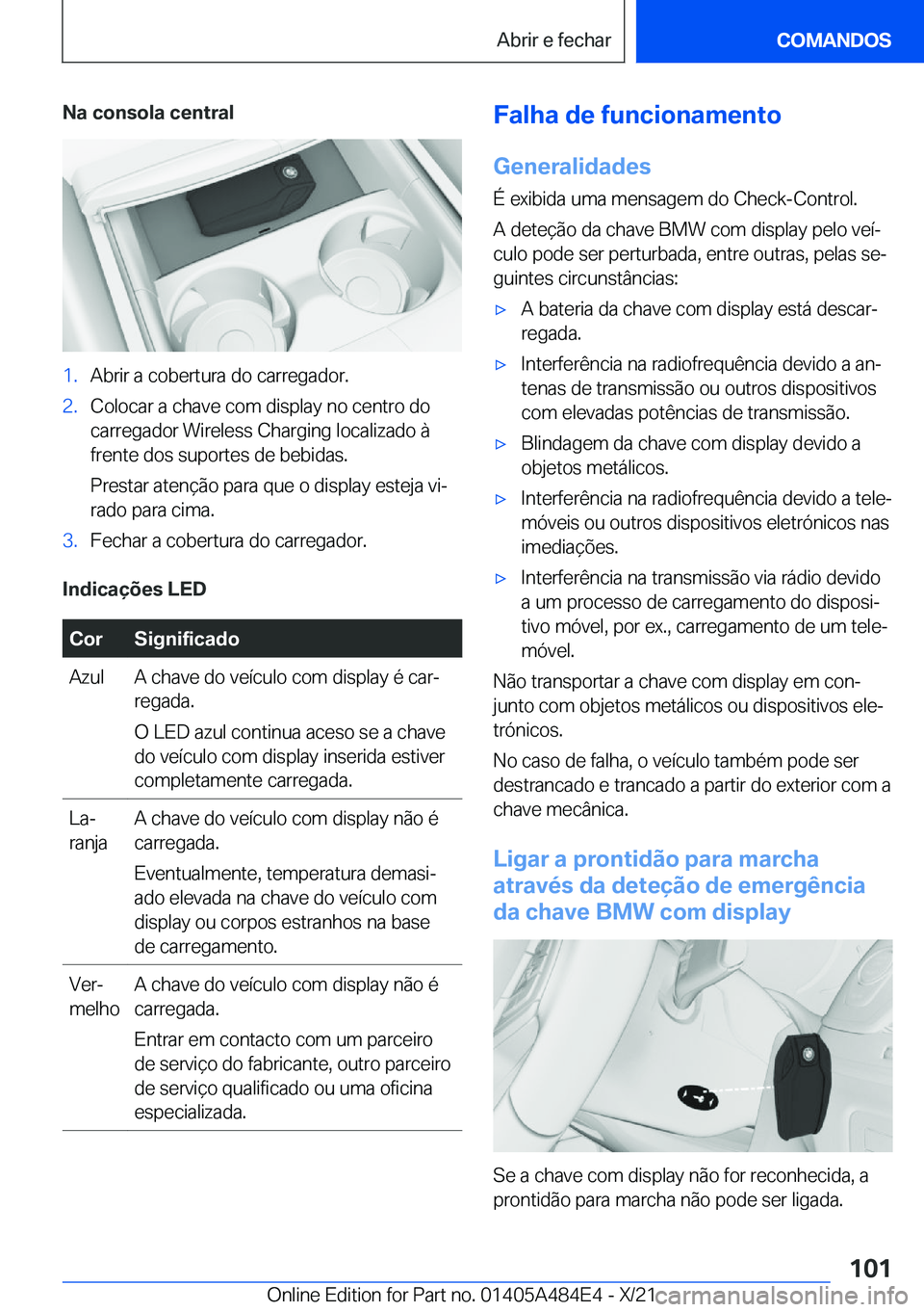 BMW 7 SERIES 2022  Manual do condutor (in Portuguese) �N�a��c�o�n�s�o�l�a��c�e�n�t�r�a�l�1�.�A�b�r�i�r��a��c�o�b�e�r�t�u�r�a��d�o��c�a�r�r�e�g�a�d�o�r�.�2�.�C�o�l�o�c�a�r��a��c�h�a�v�e��c�o�m��d�i�s�p�l�a�y��n�o��c�e�n�t�r�o��d�o
�c�a�r�r�e�