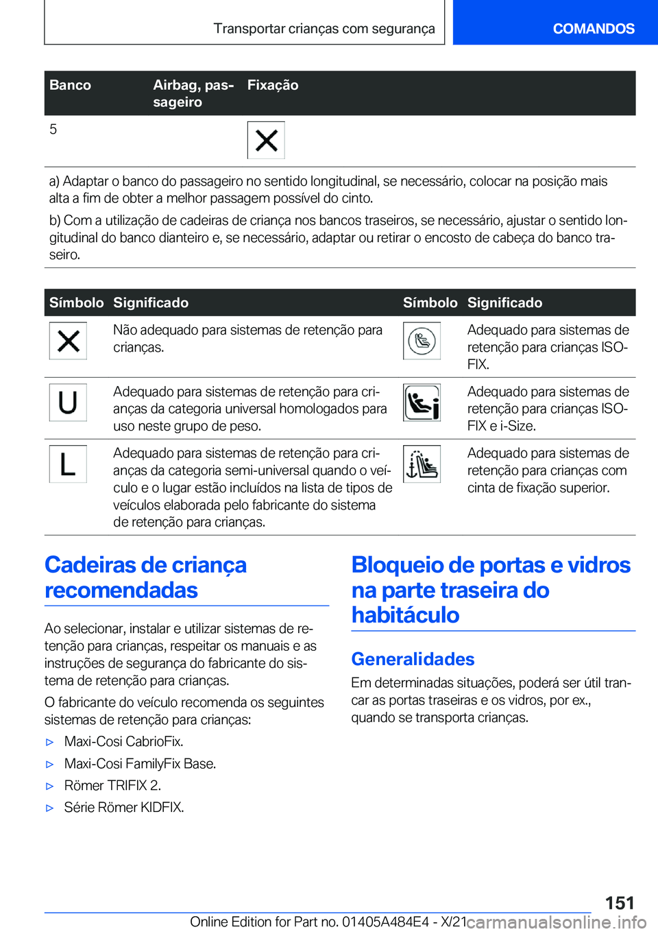 BMW 7 SERIES 2022  Manual do condutor (in Portuguese) �B�a�n�c�o�A�i�r�b�a�g�,��p�a�sj
�s�a�g�e�i�r�o�F�i�x�a�