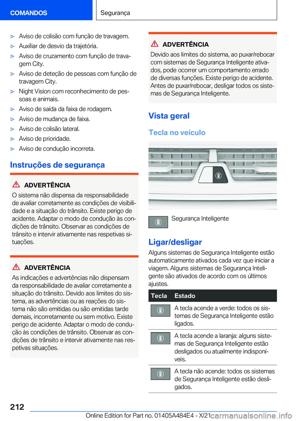 BMW 7 SERIES 2022  Manual do condutor (in Portuguese) 'x�A�v�i�s�o��d�e��c�o�l�i�s�ã�o��c�o�m��f�u�n�
