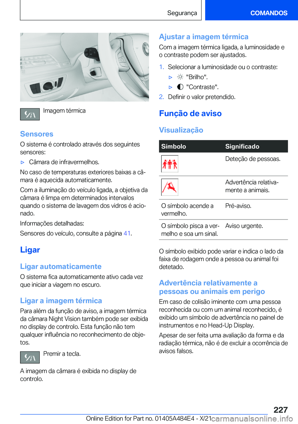 BMW 7 SERIES 2022  Manual do condutor (in Portuguese) �I�m�a�g�e�m��t�é�r�m�i�c�a
�S�e�n�s�o�r�e�s �O��s�i�s�t�e�m�a��é��c�o�n�t�r�o�l�a�d�o��a�t�r�a�v�é�s��d�o�s��s�e�g�u�i�n�t�e�s
�s�e�n�s�o�r�e�s�:
'x�C�â�m�a�r�a��d�e��i�n�f�r�a�v�e�r