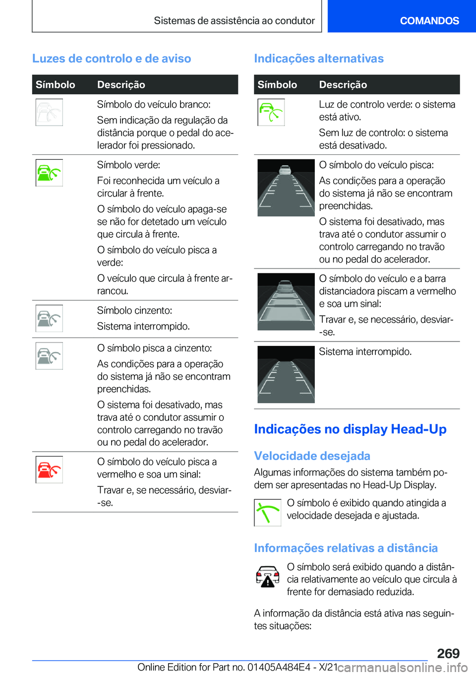 BMW 7 SERIES 2022  Manual do condutor (in Portuguese) �L�u�z�e�s��d�e��c�o�n�t�r�o�l�o��e��d�e��a�v�i�s�o�S�