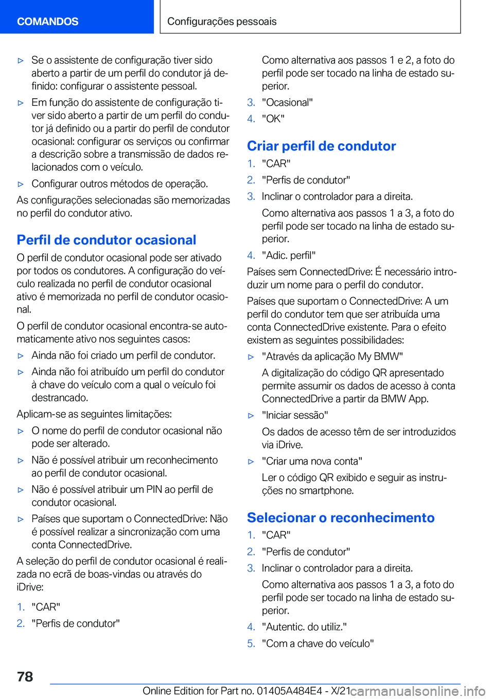 BMW 7 SERIES 2022  Manual do condutor (in Portuguese) 'x�S�e��o��a�s�s�i�s�t�e�n�t�e��d�e��c�o�n�f�i�g�u�r�a�