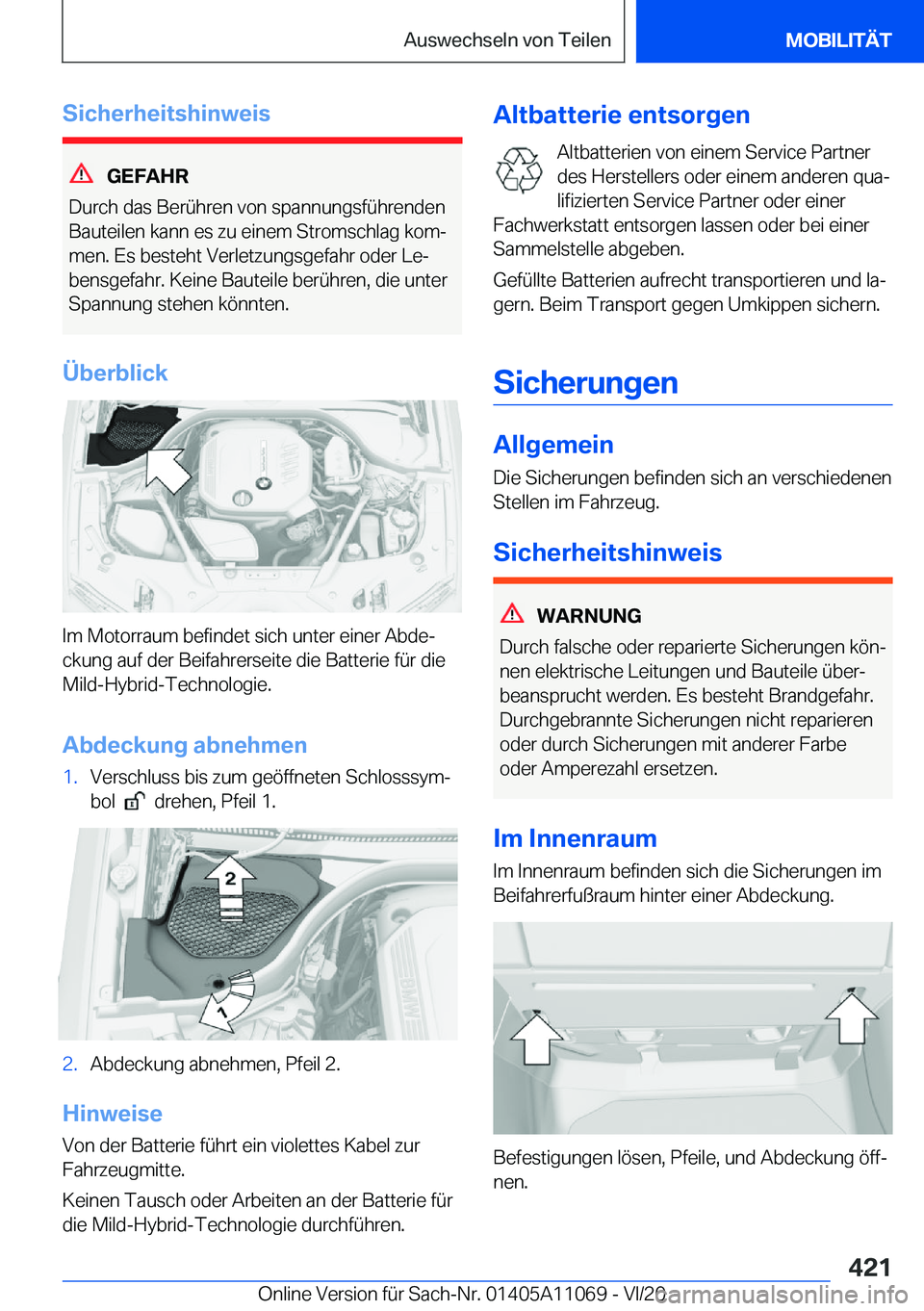 BMW 7 SERIES 2021  Betriebsanleitungen (in German) �S�i�c�h�e�r�h�e�i�t�s�h�i�n�w�e�i�s
�G�E�F�A�H�R
�D�u�r�c�h��d�a�s��B�e�r�