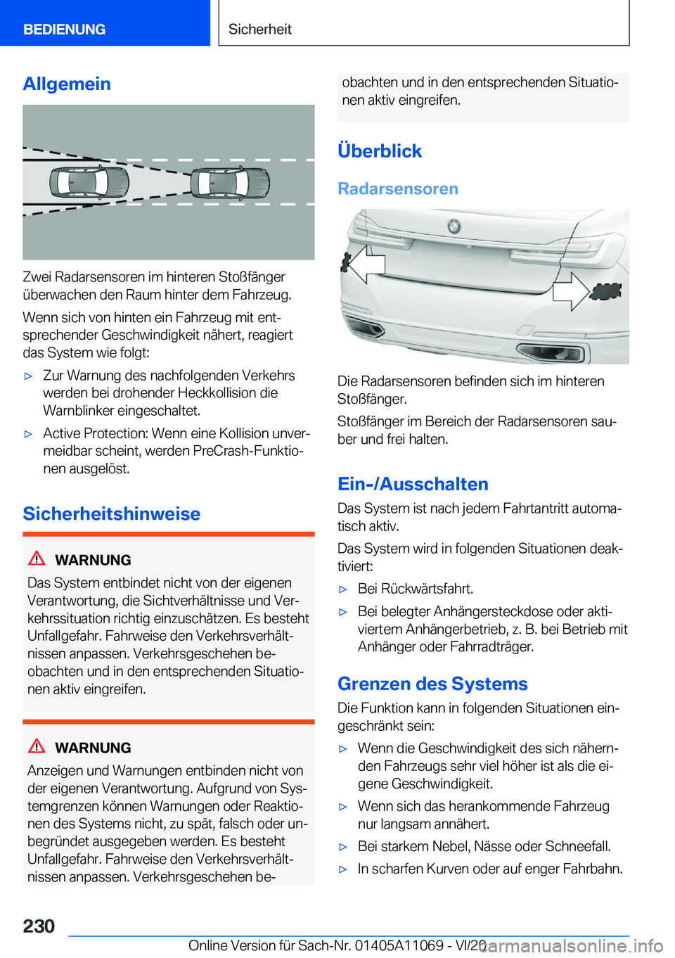 BMW 7 SERIES 2021  InstruktionsbØger (in Danish) �A�l�l�g�e�m�e�i�n
�Z�w�e�i��R�a�d�a�r�s�e�n�s�o�r�e�n��i�m��h�i�n�t�e�r�e�n��S�t�o�