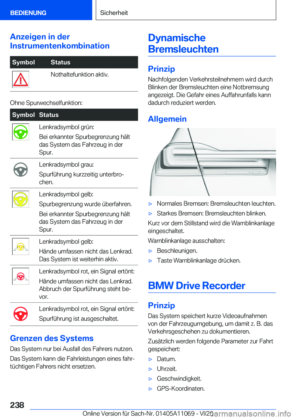 BMW 7 SERIES 2021  InstruktionsbØger (in Danish) �A�n�z�e�i�g�e�n��i�n��d�e�r
�I�n�s�t�r�u�m�e�n�t�e�n�k�o�m�b�i�n�a�t�i�o�n�S�y�m�b�o�l�S�t�a�t�u�s�N�o�t�h�a�l�t�e�f�u�n�k�t�i�o�n��a�k�t�i�v�.
�O�h�n�e��S�p�u�r�w�e�c�h�s�e�l�f�u�n�k�t�i�o�n�:
�