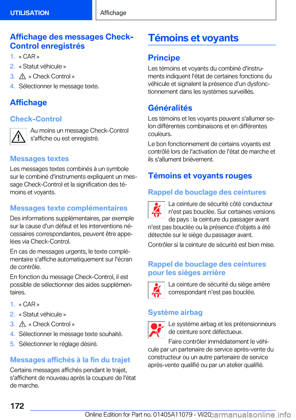 BMW 7 SERIES 2021  Notices Demploi (in French) �A�f�f�i�c�h�a�g�e��d�e�s��m�e�s�s�a�g�e�s��C�h�e�c�k�-
�C�o�n�t�r�o�l��e�n�r�e�g�i�s�t�r�é�s�1�.�k��C�A�R��{�2�.�k��S�t�a�t�u�t��v�é�h�i�c�u�l�e��{�3�.���k��C�h�e�c�k��C�o�n�t�r�o�l��