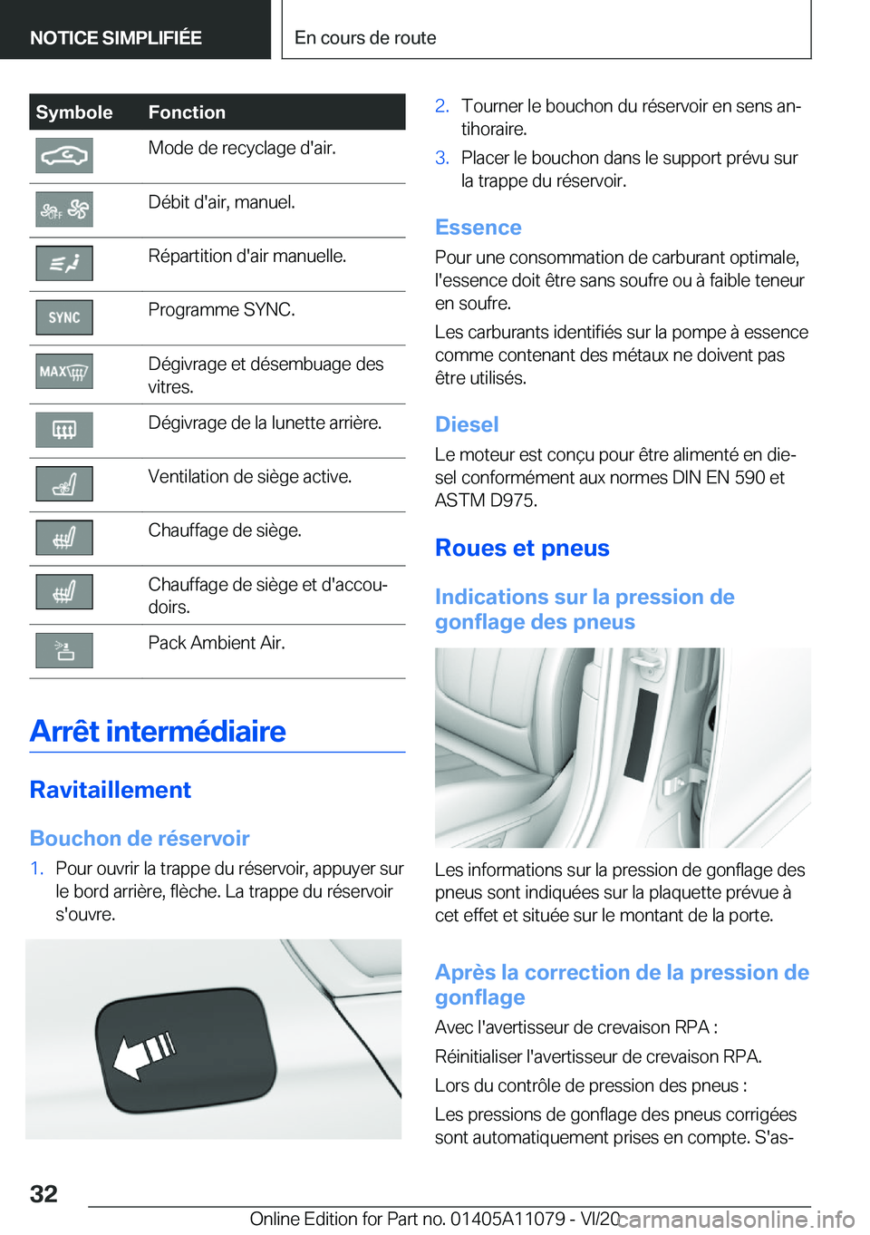 BMW 7 SERIES 2021  Notices Demploi (in French) �S�y�m�b�o�l�e�F�o�n�c�t�i�o�n�M�o�d�e��d�e��r�e�c�y�c�l�a�g�e��d�'�a�i�r�.�D�é�b�i�t��d�'�a�i�r�,��m�a�n�u�e�l�.�R�é�p�a�r�t�i�t�i�o�n��d�'�a�i�r��m�a�n�u�e�l�l�e�.�P�r�o�g�r�a�m