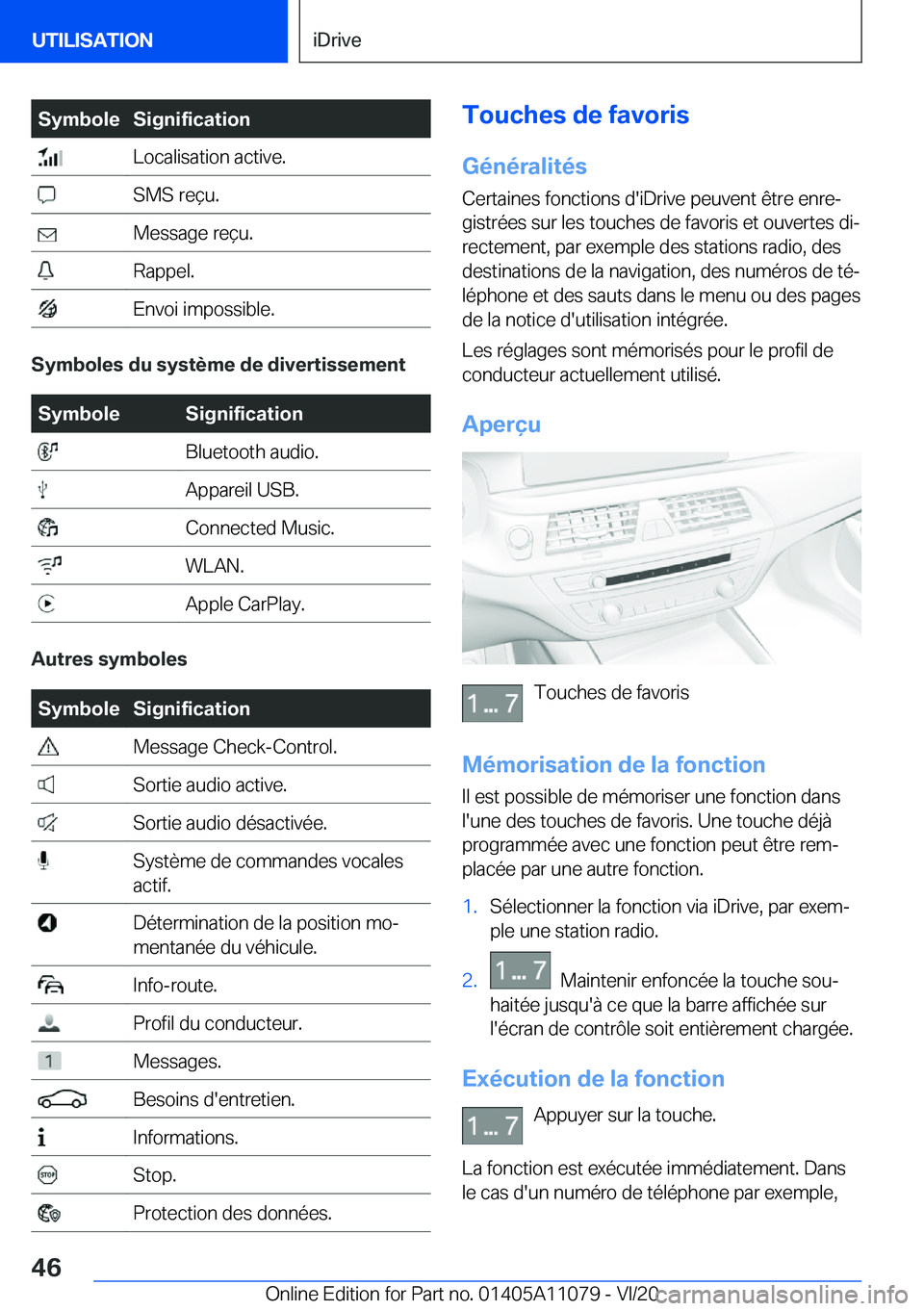 BMW 7 SERIES 2021  Notices Demploi (in French) �S�y�m�b�o�l�e�S�i�g�n�i�f�i�c�a�t�i�o�n��L�o�c�a�l�i�s�a�t�i�o�n��a�c�t�i�v�e�.��S�M�S��r�e�ç�u�.��M�e�s�s�a�g�e��r�e�ç�u�.��R�a�p�p�e�l�.��E�n�v�o�i��i�m�p�o�s�s�i�b�l�e�.
�S�y�m�b�o�l�e�