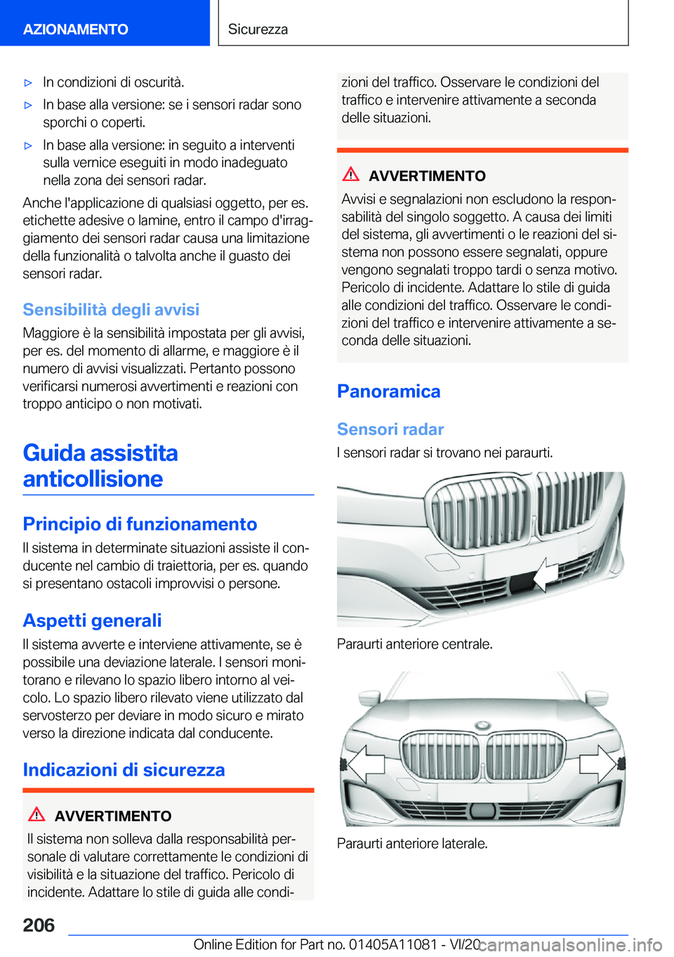 BMW 7 SERIES 2021  Libretti Di Uso E manutenzione (in Italian) 'x�I�n��c�o�n�d�i�z�i�o�n�i��d�i��o�s�c�u�r�i�t�