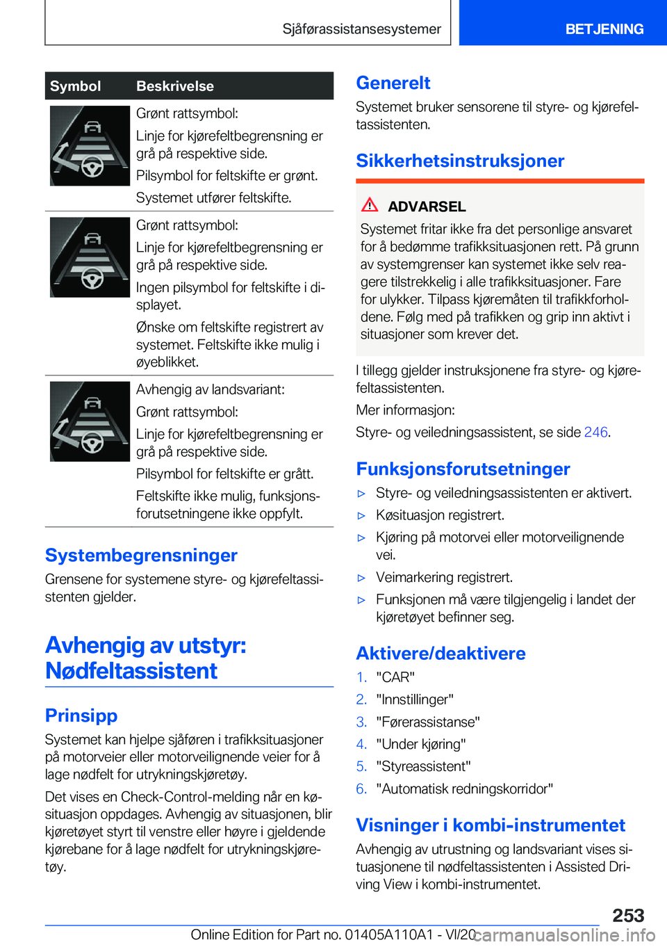 BMW 7 SERIES 2021  InstruksjonsbØker (in Norwegian)  S y m b o l B e s k r i v e l s e G r 