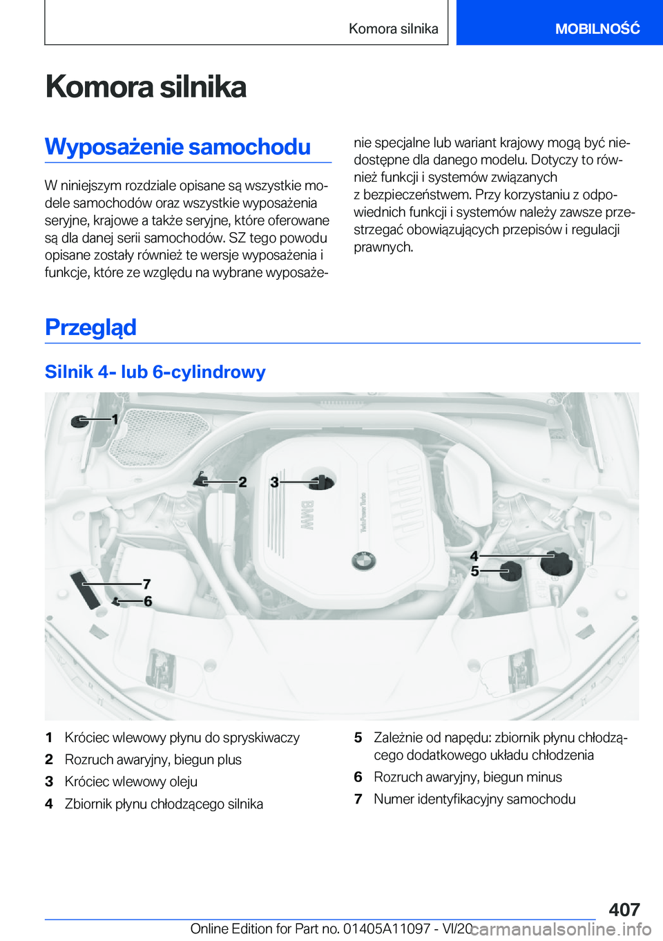 BMW 7 SERIES 2021  Instrukcja obsługi (in Polish) �K�o�m�o�r�a��s�i�l�n�i�k�a�W�y�p�o�s�a9�e�n�i�e��s�a�m�o�c�h�o�d�u
�W��n�i�n�i�e�j�s�z�y�m��r�o�z�d�z�i�a�l�e��o�p�i�s�a�n�e��s�
