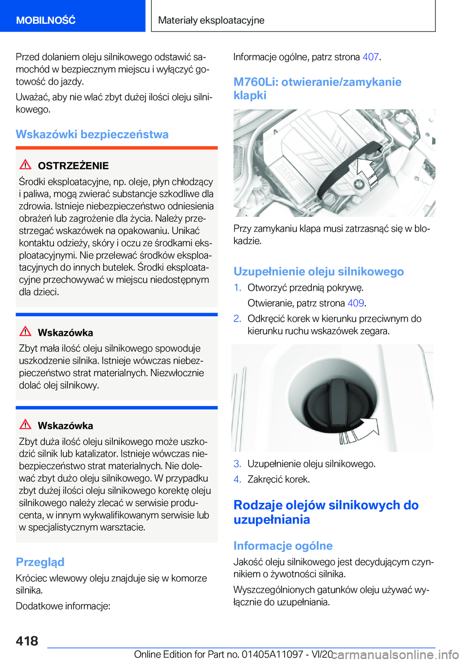 BMW 7 SERIES 2021  Instrukcja obsługi (in Polish) �P�r�z�e�d��d�o�l�a�n�i�e�m��o�l�e�j�u��s�i�l�n�i�k�o�w�e�g�o��o�d�s�t�a�w�i�