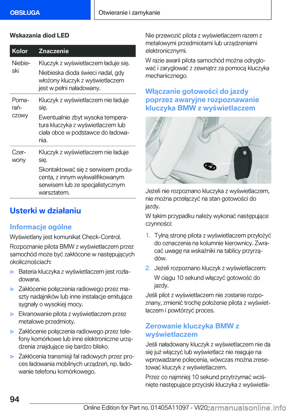 BMW 7 SERIES 2021  Instrukcja obsługi (in Polish) �W�s�k�a�z�a�n�i�a��d�i�o�d��L�E�D�K�o�l�o�r�Z�n�a�c�z�e�n�i�e�N�i�e�b�i�ej
�s�k�i�K�l�u�c�z�y�k��z��w�y�w�i�e�t�l�a�c�z�e�m��ł�a�d�u�j�e��s�i�