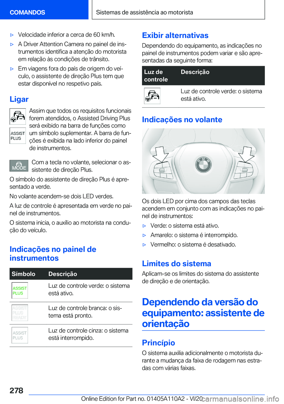 BMW 7 SERIES 2021  Manual do condutor (in Portuguese) 'x�V�e�l�o�c�i�d�a�d�e��i�n�f�e�r�i�o�r��a��c�e�r�c�a��d�e��6�0��k�m�/�h�.'x�A��D�r�i�v�e�r��A�t�t�e�n�t�i�o�n��C�a�m�e�r�a��n�o��p�a�i�n�e�l��d�e��i�n�sª
�t�r�u�m�e�n�t�o�s��i