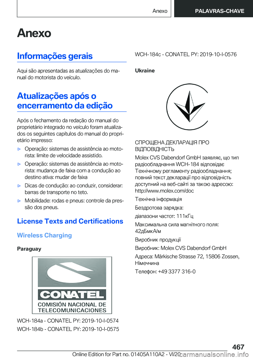 BMW 7 SERIES 2021  Manual do condutor (in Portuguese) �A�n�e�x�o�I�n�f�o�r�m�a�