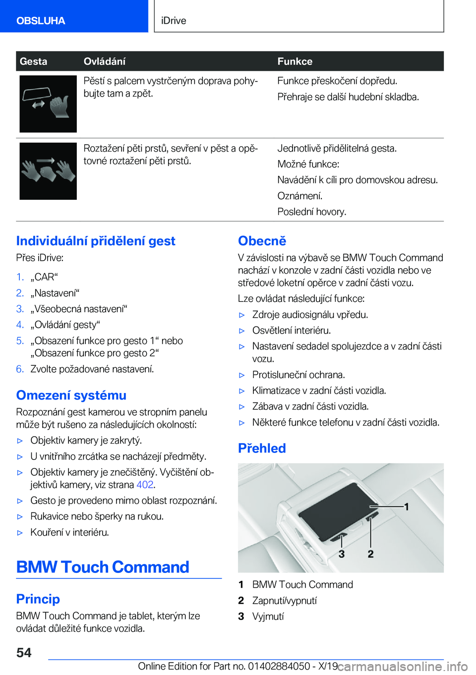 BMW 7 SERIES 2020  Návod na použití (in Czech) �G�e�s�t�a�O�v�l�