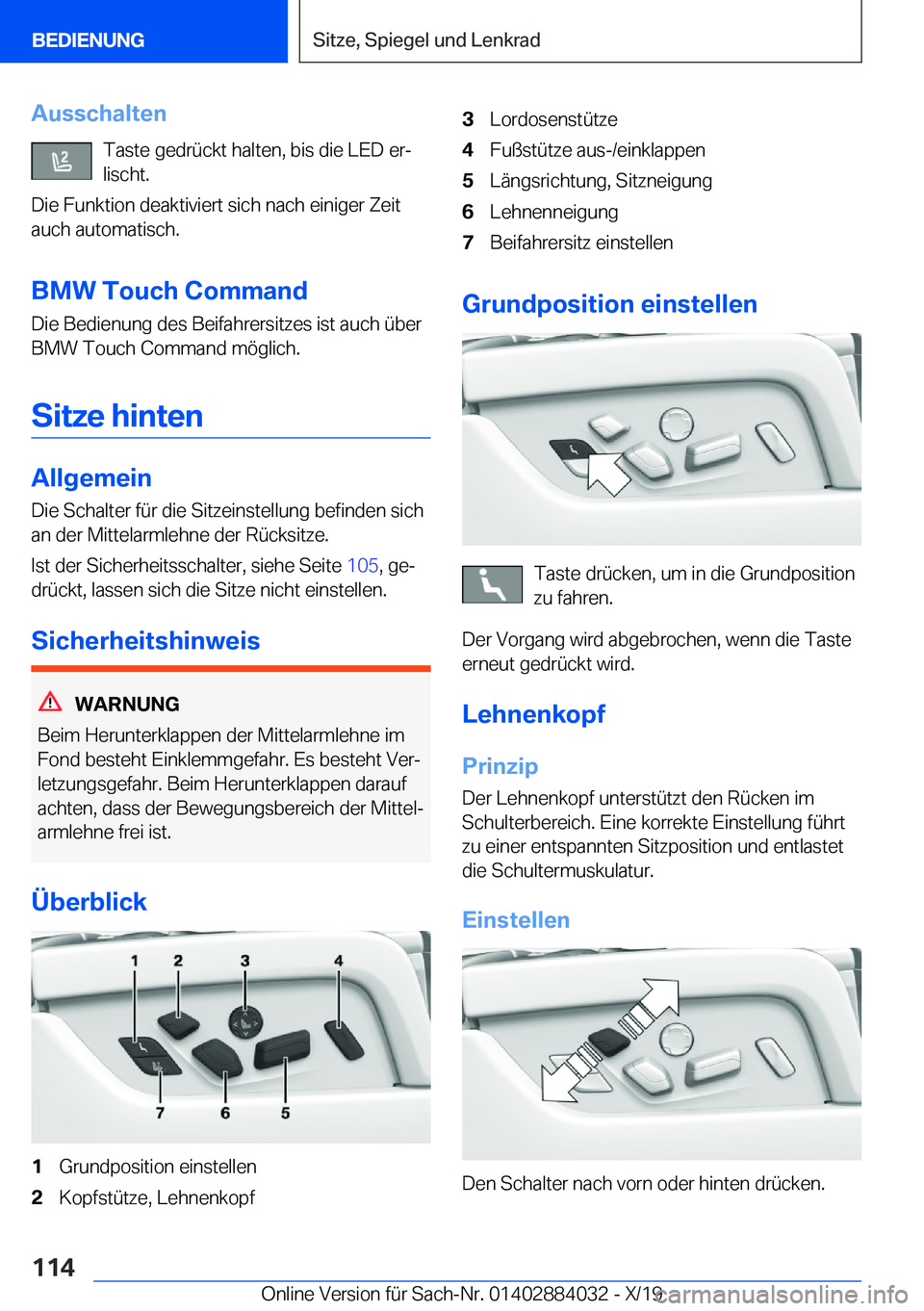BMW 7 SERIES 2020  Betriebsanleitungen (in German) �A�u�s�s�c�h�a�l�t�e�n�T�a�s�t�e��g�e�d�r�