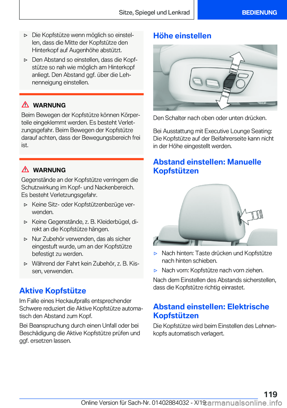 BMW 7 SERIES 2020  Betriebsanleitungen (in German) 'x�D�i�e��K�o�p�f�s�t�