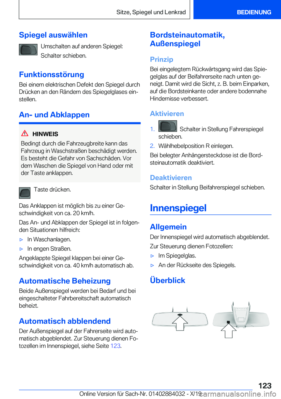 BMW 7 SERIES 2020  Betriebsanleitungen (in German) �S�p�i�e�g�e�l��a�u�s�w�