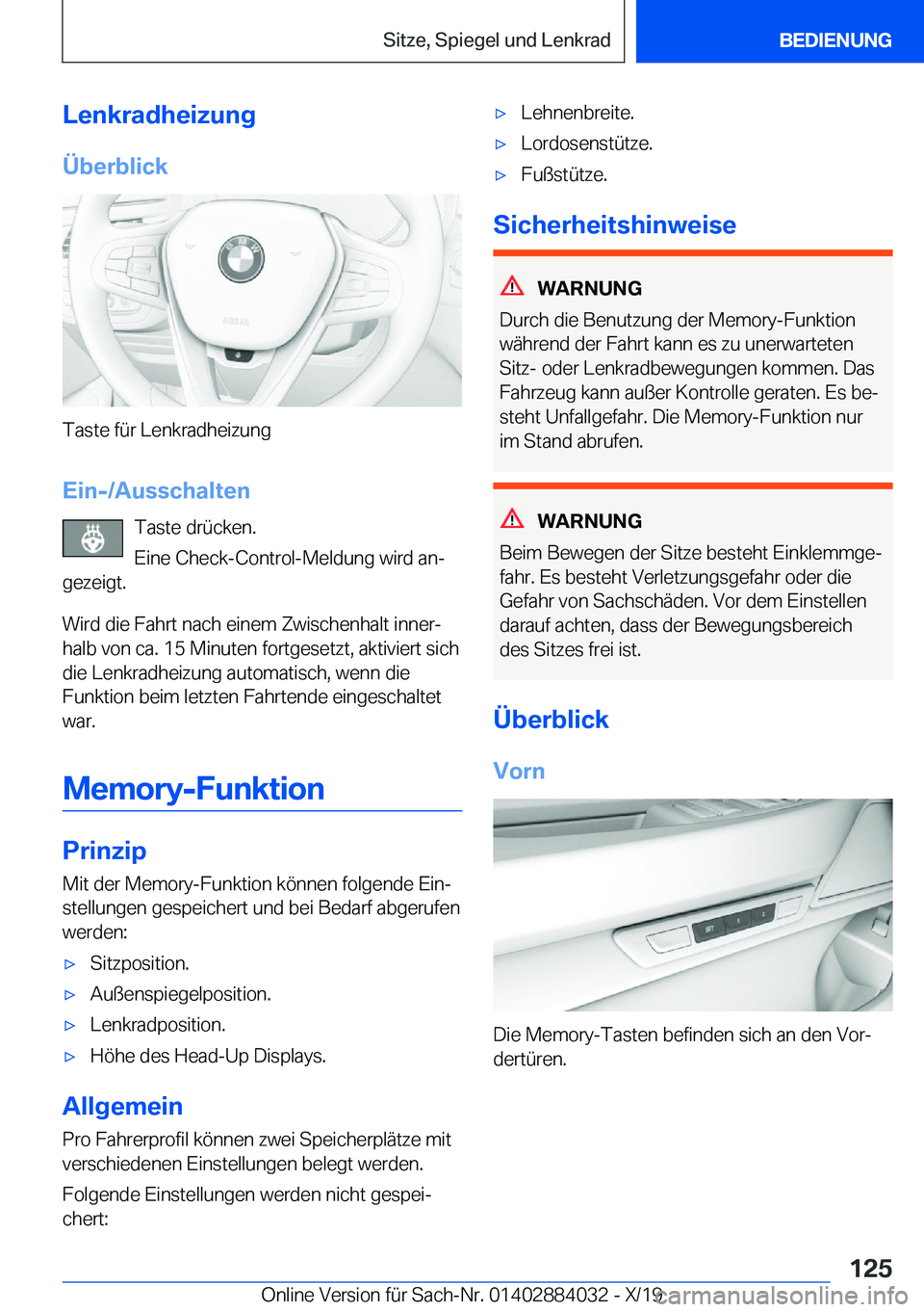 BMW 7 SERIES 2020  Betriebsanleitungen (in German) �L�e�n�k�r�a�d�h�e�i�z�u�n�g
�