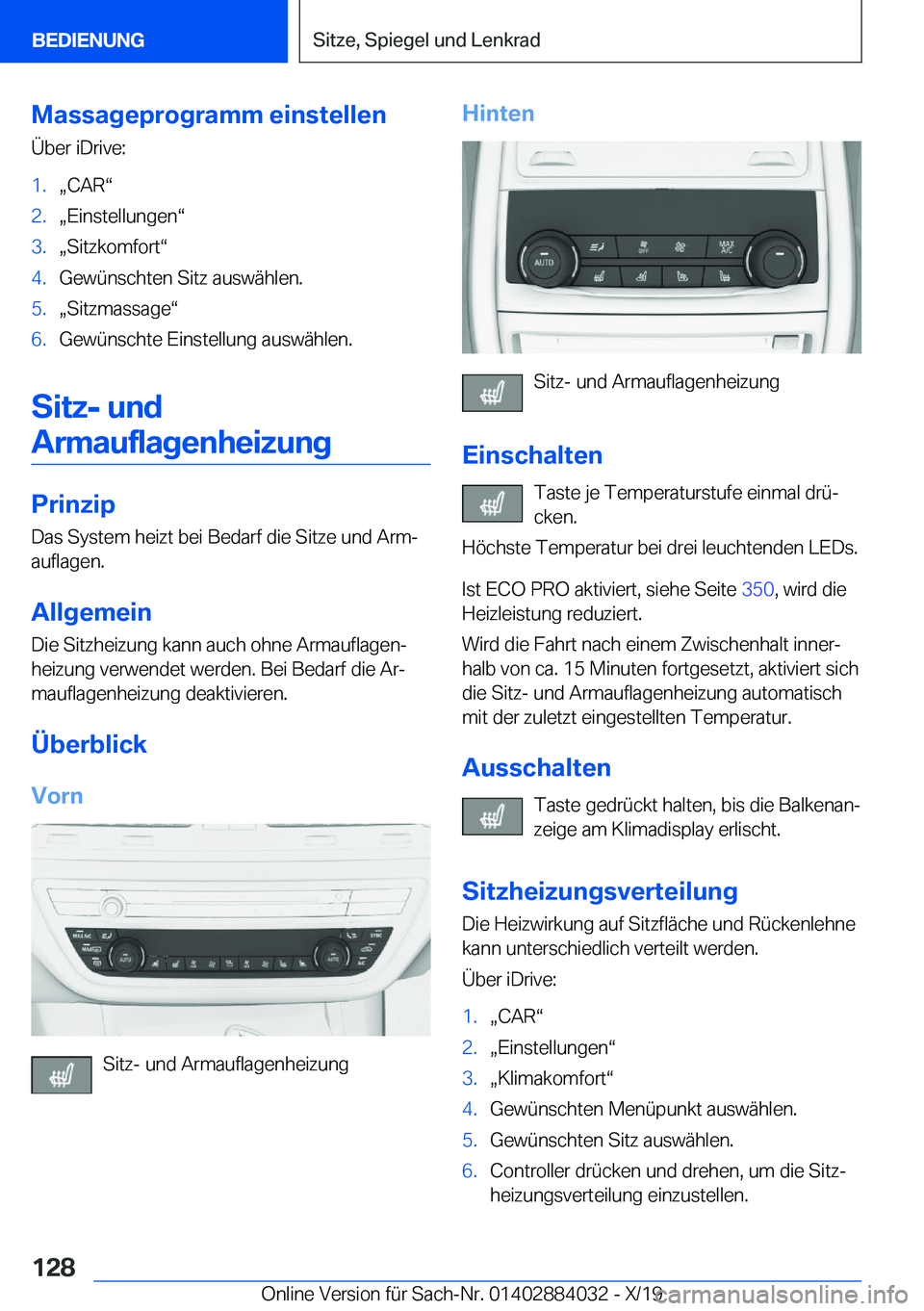 BMW 7 SERIES 2020  Betriebsanleitungen (in German) �M�a�s�s�a�g�e�p�r�o�g�r�a�m�m��e�i�n�s�t�e�l�l�e�n
�
