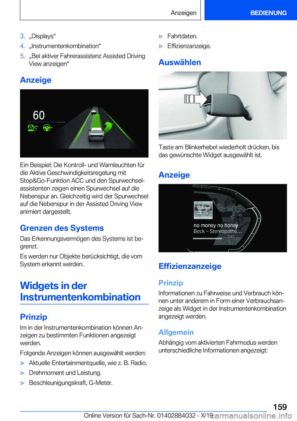 BMW 7 SERIES 2020  Betriebsanleitungen (in German) �3�.x�D�i�s�p�l�a�y�sv�4�.x�I�n�s�t�r�u�m�e�n�t�e�n�k�o�m�b�i�n�a�t�i�o�nv�5�.x�B�e�i��a�k�t�i�v�e�r��F�a�h�r�e�r�a�s�s�i�s�t�e�n�z��A�s�s�i�s�t�e�d��D�r�i�v�i�n�g
�V�i�e�w��a�n�z�e�i�g�e�n