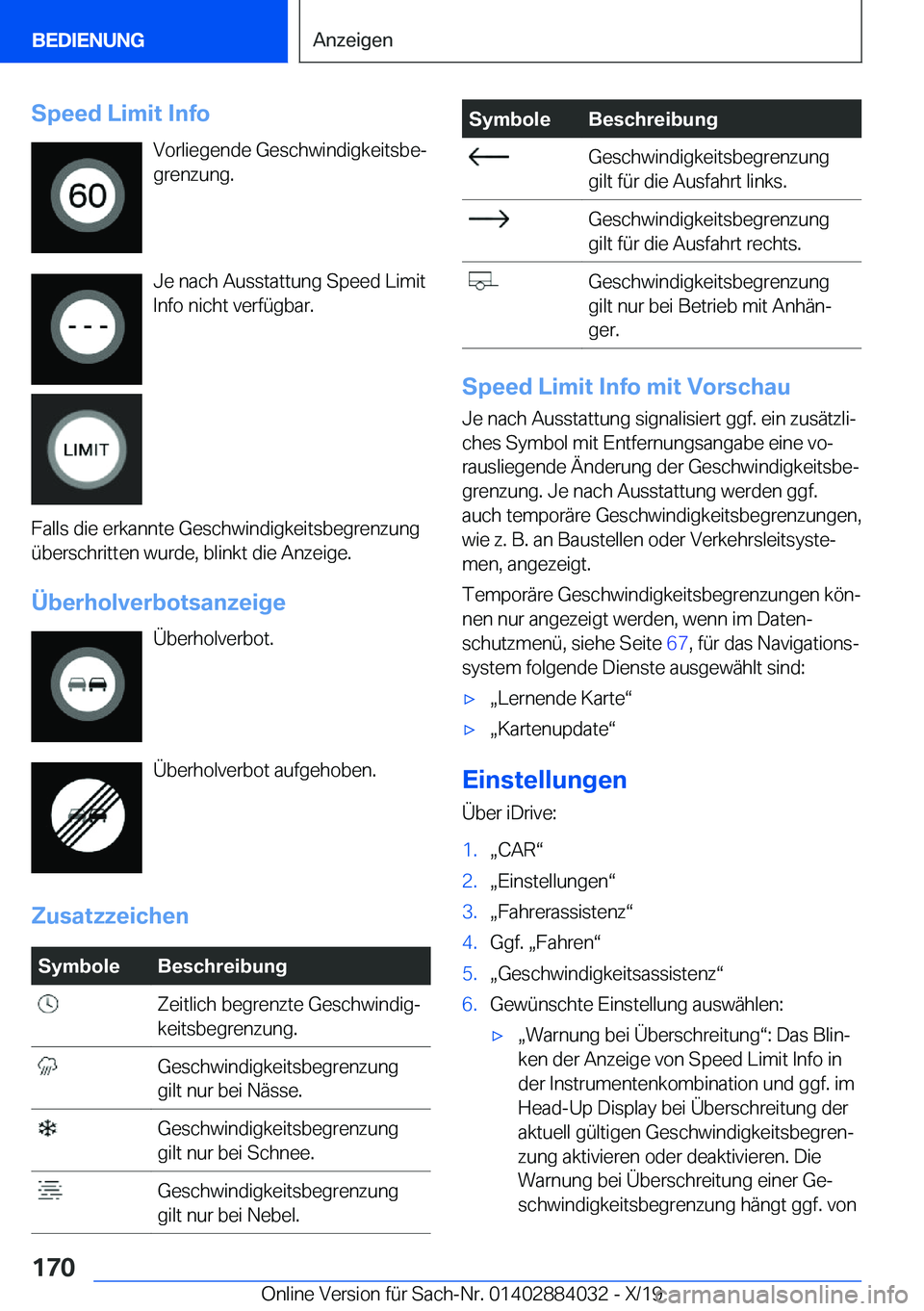 BMW 7 SERIES 2020  Betriebsanleitungen (in German) �S�p�e�e�d��L�i�m�i�t��I�n�f�o�V�o�r�l�i�e�g�e�n�d�e��G�e�s�c�h�w�i�n�d�i�g�k�e�i�t�s�b�ej�g�r�e�n�z�u�n�g�.
�J�e��n�a�c�h��A�u�s�s�t�a�t�t�u�n�g��S�p�e�e�d��L�i�m�i�t �I�n�f�o��n�i�c�h�t��v