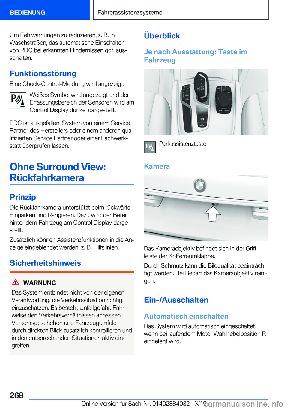 BMW 7 SERIES 2020  Betriebsanleitungen (in German) �U�m��F�e�h�l�w�a�r�n�u�n�g�e�n��z�u��r�e�d�u�z�i�e�r�e�n�,��z�.��B�.��i�n�W�a�s�c�h�s�t�r�a�