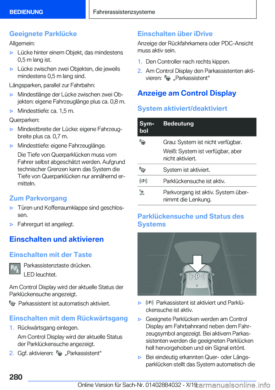 BMW 7 SERIES 2020  Betriebsanleitungen (in German) �G�e�e�i�g�n�e�t�e��P�a�r�k�l�