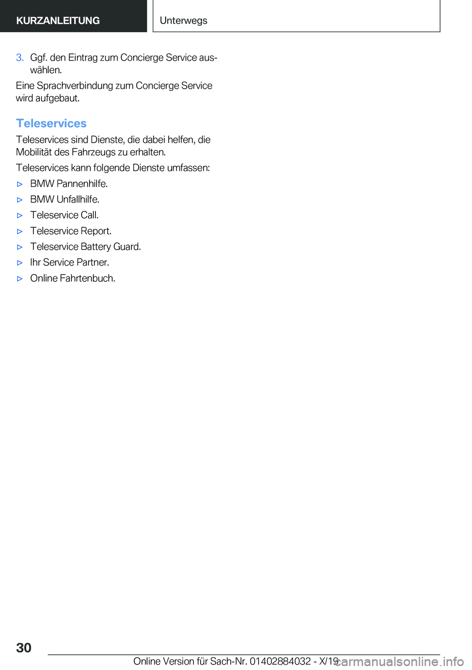 BMW 7 SERIES 2020  Betriebsanleitungen (in German) �3�.�G�g�f�.��d�e�n��E�i�n�t�r�a�g��z�u�m��C�o�n�c�i�e�r�g�e��S�e�r�v�i�c�e��a�u�sj�w�