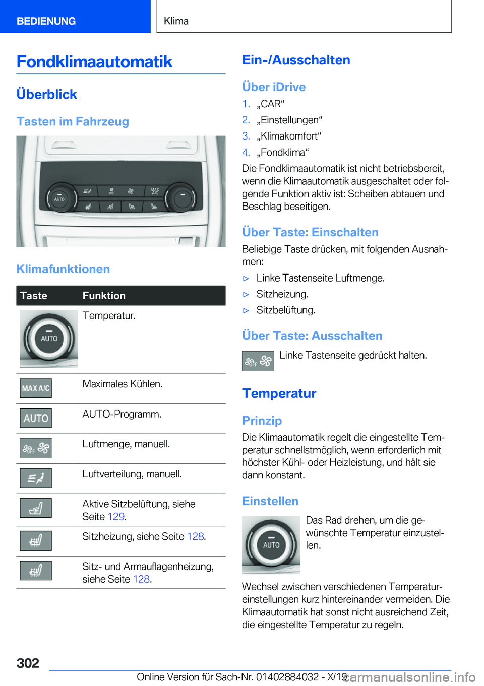BMW 7 SERIES 2020  Betriebsanleitungen (in German) �F�o�n�d�k�l�i�m�a�a�u�t�o�m�a�t�i�k
�