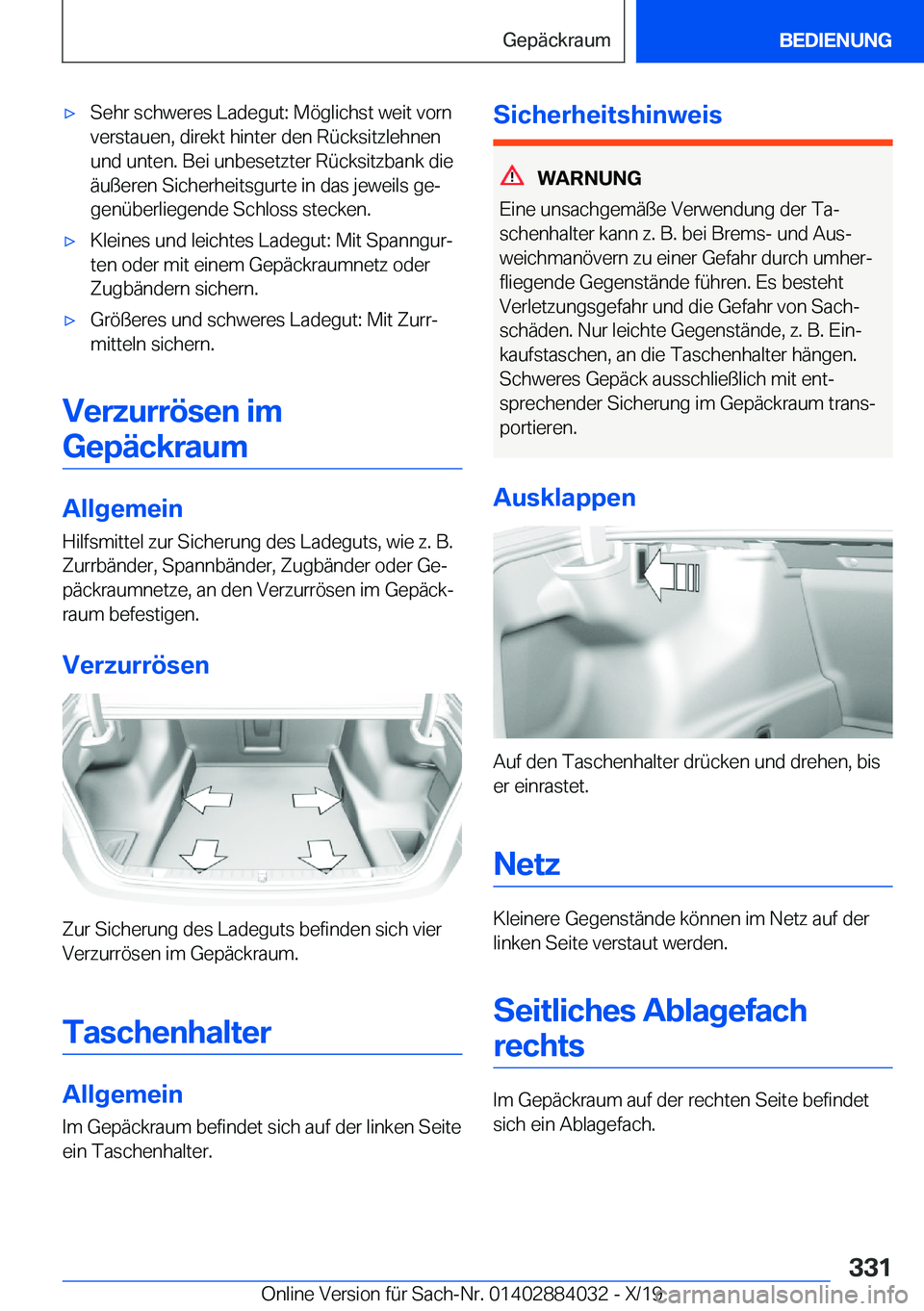 BMW 7 SERIES 2020  Betriebsanleitungen (in German) 'x�S�e�h�r��s�c�h�w�e�r�e�s��L�a�d�e�g�u�t�:��M�