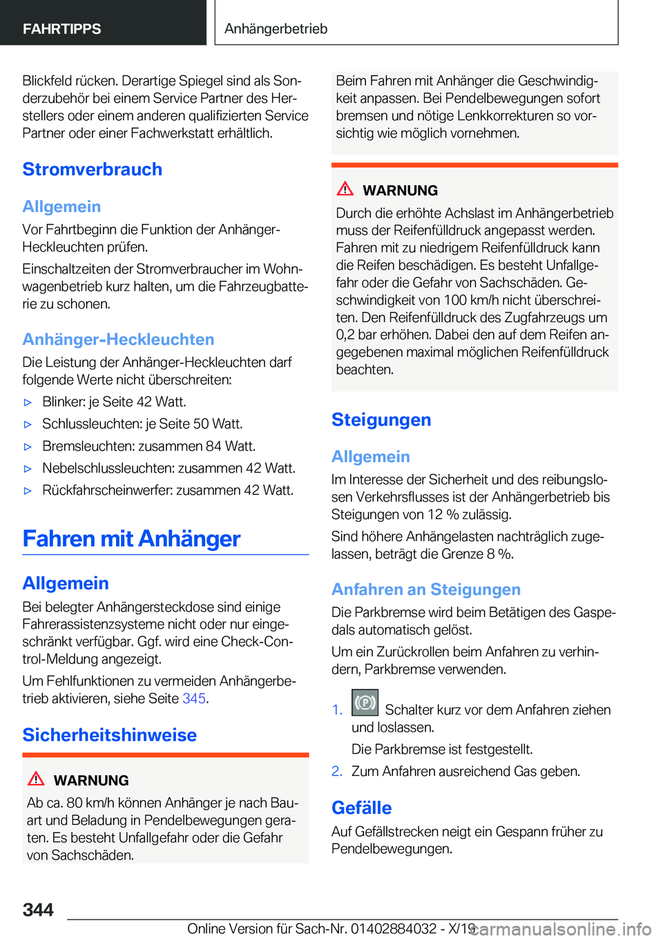 BMW 7 SERIES 2020  Betriebsanleitungen (in German) �B�l�i�c�k�f�e�l�d��r�