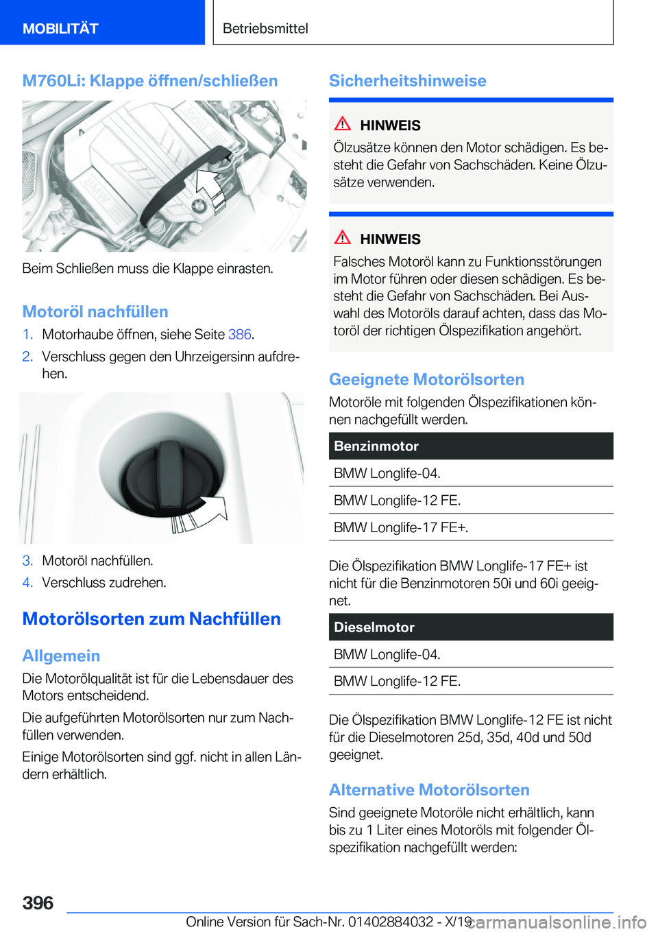 BMW 7 SERIES 2020  Betriebsanleitungen (in German) �M�7�6�0�L�i�:��K�l�a�p�p�e��