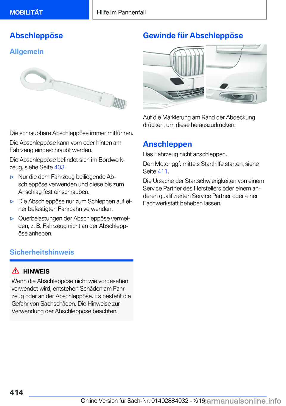BMW 7 SERIES 2020  Betriebsanleitungen (in German) �A�b�s�c�h�l�e�p�p�