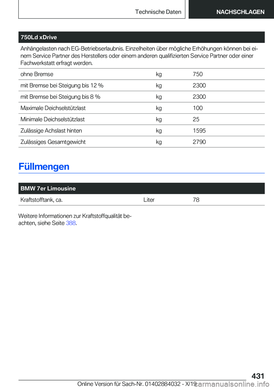 BMW 7 SERIES 2020  Betriebsanleitungen (in German) �7�5�0�L�d��x�D�r�i�v�e�A�n�h�