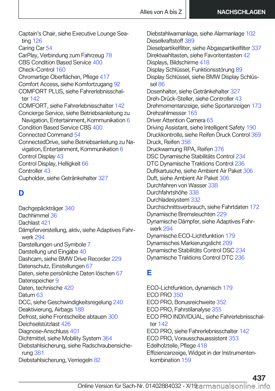 BMW 7 SERIES 2020  Betriebsanleitungen (in German) �C�a�p�t�a�i�ns�s��C�h�a�i�r�,��s�i�e�h�e��E�x�e�c�u�t�i�v�e��L�o�u�n�g�e��S�e�aj�t�i�n�g� �1�2�6�
�C�a�r�i�n�g��C�a�r� �5�4�
�C�a�r�P�l�a�y�,��V�e�r�b�i�n�d�u�n�g��z�u�m��F�a�h�r�z�e�u