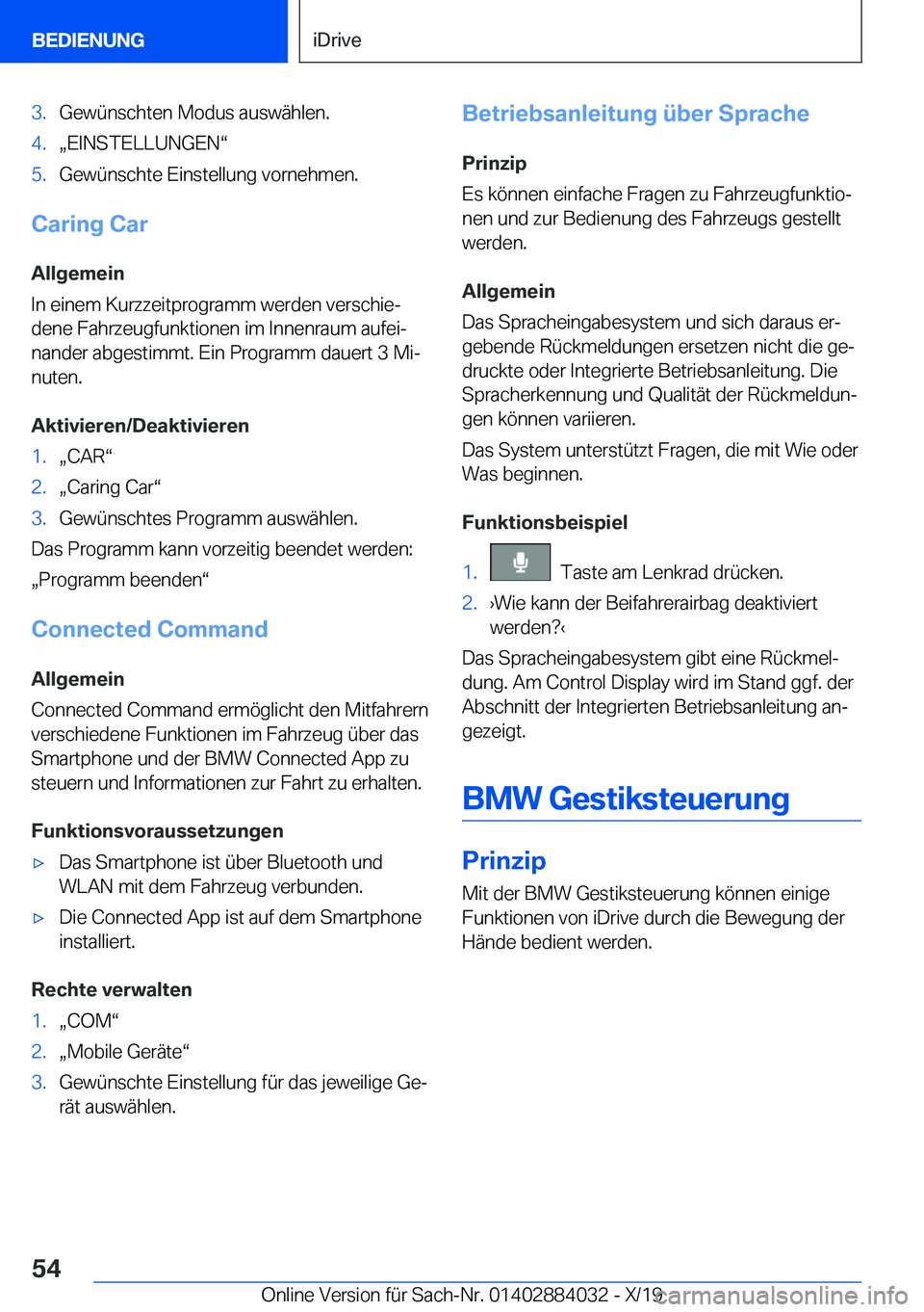 BMW 7 SERIES 2020  Betriebsanleitungen (in German) �3�.�G�e�w�