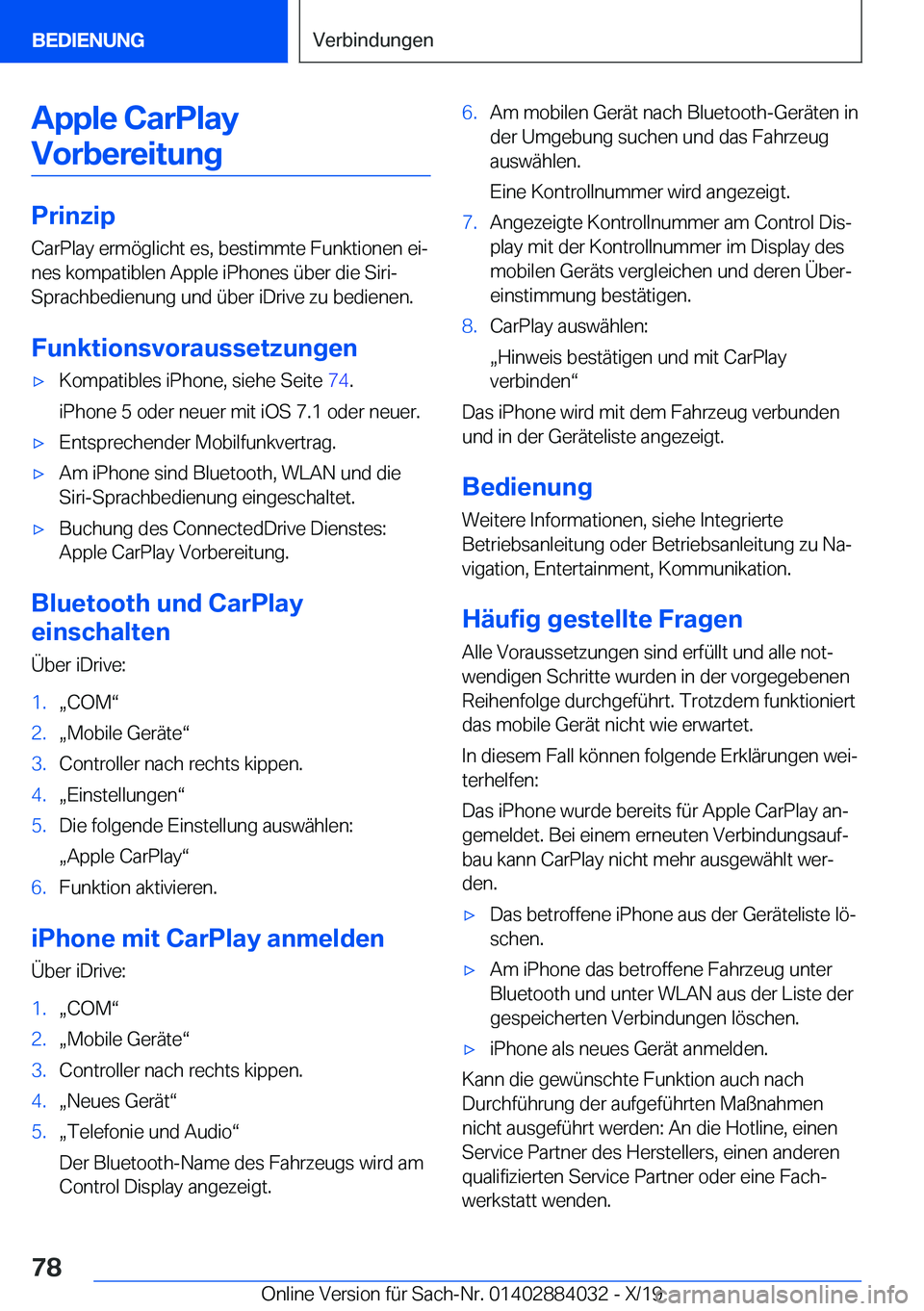 BMW 7 SERIES 2020  Betriebsanleitungen (in German) �A�p�p�l�e��C�a�r�P�l�a�y�V�o�r�b�e�r�e�i�t�u�n�g
�P�r�i�n�z�i�p
�C�a�r�P�l�a�y��e�r�m�