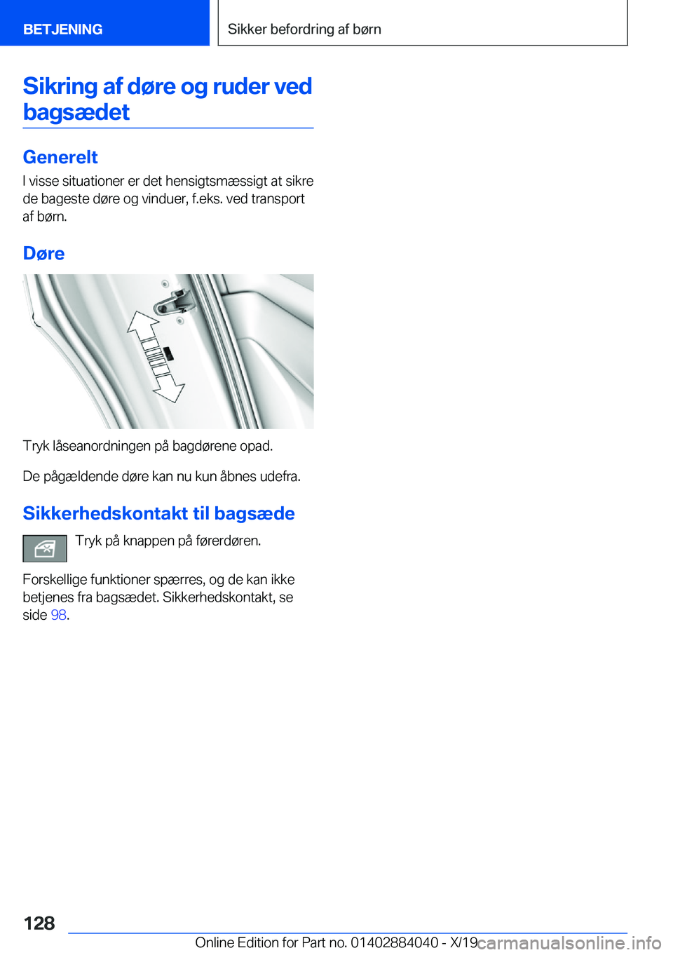 BMW 7 SERIES 2020  InstruktionsbØger (in Danish) �S�i�k�r�i�n�g��a�f��d�